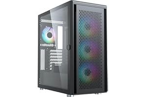 Silentware Air 100 Midi Tower PC-Gehäuse, Große Metall Mesh-Front, gehärtetes Glas-Seitenfenster, 4X 120mm A-RGB Hydro-Lager Lüfter, GPU bis 383mm, Abnehmbarer Mesh Deckel, ATX Netzteil, Schwarz