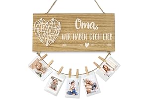 Darlena Oma wir haben Dich lieb | Oma Geschenk, Geburtstagsgeschenk | Holzschild, Fotoseil und Holz Klammern | Tolles Geschenk für Oma zum Geburtstag, Muttertag oder Weihnachten