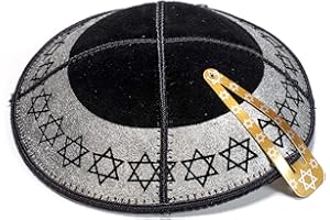 JL Kippha's Noir et Argent Star de David en cuir Kippa Kippa juive Yamaka Kippa Israël Cap Judaica