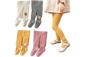 Silkglory Collants Filles,2Pièces Collants Bébé Avec Jolie Décoration de Tournesol,Leggings Bas Sans Couture Collants Nouveau-né Gris/Gingembre/Rose/Blanc,2-9 Ans