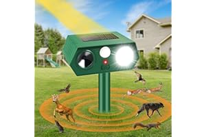 MUEZDUR Solar Ultrasonic Animal Repeller, Waterproof Cat Repellent for Gardens with PIR Motion Sensor & Flashing Light, Repelling Cats, Foxes, Squirrels, Pigeons, Rodents