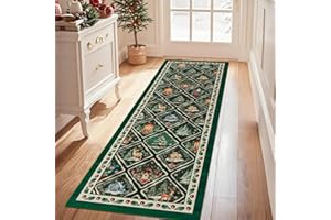 Geanup Weihnachtsteppich Läufer für Flur 60 x 180 cm, Waschbar rutschfest Teppich Weihnachten, Grün Elchhirsch Weihnachtsläufer Teppich für Schlafzimmer Wohnzimmer Badezimmer Weihnachtsdekoration