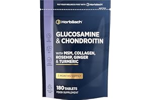 HORBÄACH Glucosamine and Chondroitin High Strength 7-in-1 | 180 Tablets | 1200mg Complex with Glucosamine Sulphate 2KCl, MSM, Collagen and Ginger Root | Supplement for Men and Women | by Horbaach