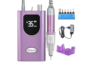 Delanie Torno para Uñas Profesional 35000rpm Portátil Recargable Inalambrico Eléctrico Acrílico de Gel Manicura y Pedicura con 6 fresas para torno manicura y Pantalla LCD