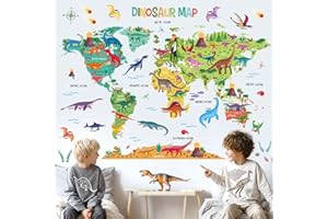 DECOWALL DL3-2415 XLarge Dinosaur World Map Kids Wall Stickers (XLarge 151 x 106cm) Educational Dinosaurs Cartoon Decals Removable for Kids Nursery Bedroom Living Room Home Art Décor