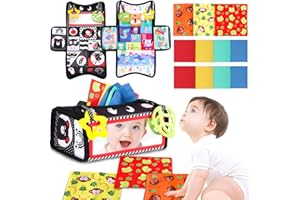 uinnossvc Baby Tissue Box Toy, Foldable Tummy Time Mirror for Babies, Baby Montessori Sensory Toys with Colorful Cloth & Teether, Babys Mirror Toy 6 to 12 Months