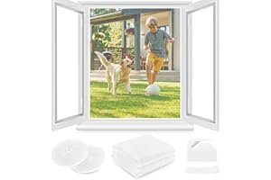 BERSSEN Fliegengitter Fenster ohne Bohren,150x180cm,Verdicktes Netz nicht leicht zu reißen,Insektenschutz Fenster mit Klettband+Zuschneider+Presshilfe, 2 Stück, Weiß