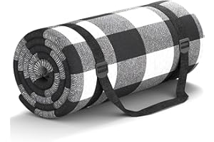 HUTHIM Coperta Da Picnic, 200 X 200 Cm, Impermeabile, Senza Sabbia, Per Esterni, Lavabile, Xxl, Pieghevole, Con E Tracolla, Ideale Per Parchi Spiaggia (Griglia In Bianco E Nero)
