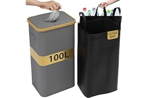 Deco haus® Poubelle tri Selectif Cuisine [avec sac supplémentaire] - Poubelle 100L Cuisine - Déchets et Recyclage - Bac de tri - Compacteur pour Bouteille Plastique Recyclage