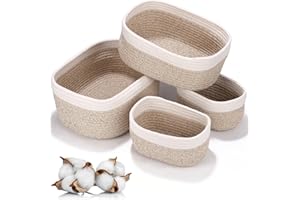 Birshe 4pcs Kosz do przechowywania, pleciony kosz bawełniany, kosze do przechowywania, do łazienki, możliwość układania w stos, uniwersalne pojemniki organizacyjne do dekoracji pokoju dziecięcego