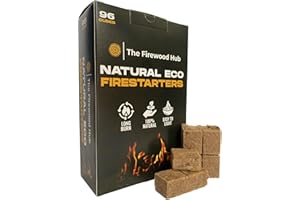 THE FIREWOOD HUB 96 Eco Friendly Natural Wood Firelighters - Sustainable Wood-Fibre Fire starters, Perfect for Log Burners, Pizza Ovens, and BBQs. The Perfect Fire Lighter For Any Occasion (96)