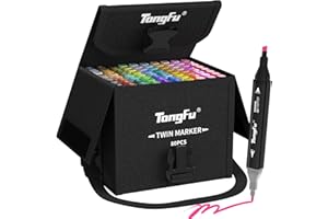TongFu 80 Colored Marker Set, Colouring Pens for Adults, Graphic Markers, Art Pens for Drawing, Sketching, Anime and Manga Colouring Books Adults, Twin Markers with Black Bag and Storage Base