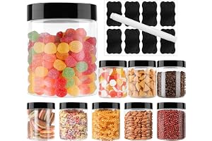 Powmag Förpackning med 6 genomskinliga plastförvaringsburkar med lufttäta lock för jordnötter, kryddor, kakor, godis och torr