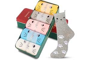 Jeasona 5 Pairs Cotton Socks for Women Size 4-9 Over-ankle Length Animal Themed Cute Patterns