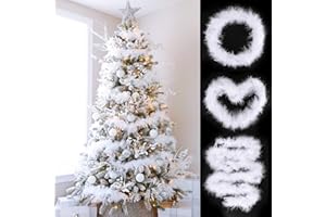BHGT 2m*3pcs Guirnalda Boas de Plumas Blanca para Árbol de Navidad Espumillón Disfraz Adornos Carnaval Halloween