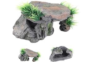 KEWMAYER Tortuga Basking Plataforma Grande Reptiles, Adornos para Acuario, Cueva De Resina, Cueva De Reptiles, Refugio De Tortugas Cueva, para Tortuga y Gecko, Peces Hideout, Refugio Reptiles