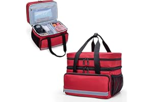 CURMIO Doble Bolsa para Emergencias, Botiquín de Primeros Auxilios, Bolsa de Medicamentos con Cremallera Bloqueable para Suministros Médicos, SÓLO BOLSA, Rojo (Patente Pendiente)