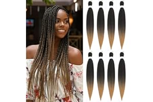 ORIGINEA 8 Packs/Lot EZ Braid 26 inch Professional Pre Stretched Braiding Hair Yaki Texture Braiding Hair for Crochet Hair Braids Long Free Synthetic Fiber Hair Extensions (#T1B/27)