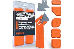 Presch Lisseurs de joints incl. Grattoir à joint - 6 pcs. avec boîte - Joints parfaits grâce à des bords extrêmement droits - Boutons spéciaux pour une prise facile - Idéal pour les mastics