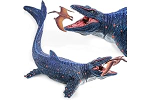 SIENON Jurassic Mosasaurus Dinosaurier Spielzeug Figur 29CM, Mosasaurus Jagd für Pterosaur Modell, große Kunststoff Ozean Dinosaurier Playset für Bad Spielzeug, Kuchen Topper (Pterosaurus enthalten)