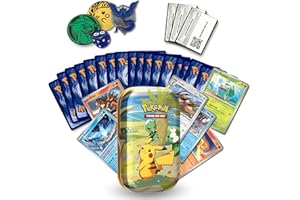 PLATZMANGEL Pokemon Kartenset 50 Verschiedene, Originale deutsche Pokémon Karten Box, 5 Holo/Reverseholo Karten, 2 Goodies, 1 Mini-Tin Box zur idealen Aufbewahrung - händisch ausgewählte Pokemon Sammelkarten