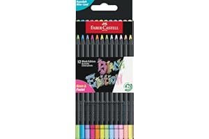 Faber-Castell 116410 Black Edition Set di 12 Matite Colorate Neon & Pastel, Resistenti alla Rottura e Impugnatura Ergonomica, Valigetta Colori per Colorare su Carta Chiara e Scura