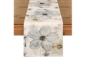 Weldomcor Runner da tavolo Beige Flower 32x240cm Tovaglia lavabile Runner da tavolo floreale vegetale Runner da tavolo decorativo estivo moderno per sala da pranzo cucina Agriturismo