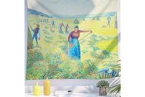 Berkin Arts Decoración Art Tapiz con Diseño de Paisaje, Tapices Telón de Fondo Estético Colgante de pared Pueblo de granjeros naturales para dormitorio 130 x 150 cm (Camille Pissarro-Haymaking)