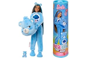 Barbie - Cutie Reveal Serie Care Bears, bambola con costume di orso di peluche Grumpy Bear, 10 accessori a sorpresa cambia colore tra cui un mini orso inclusi, giocattolo per bambini, 3+ anni, JCN96