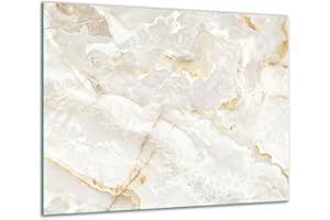 TMK ARTDEKO TMK Plaque de protection en verre pour cuisinière électrique à induction - 60 x 52 cm - Protection anti-éclaboussures - Plaque en verre - Planche à découper en marbre blanc
