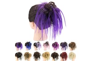 IMISSU 2 Pièces Chignon désordonné Piece Updo Faux Chouchous Extension Ondulés Bouclés Postiches Queue De Cheval Chignon Bandeau pour Femmes Filles (2PCS Brun Violet)