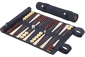 Melia Games B-Ware Backgammon zum Rollen - Reise-Backgammon aus feinstem Nubuk Echt-Leder mit handgefertigten Holzspielsteinen - OPTISCHE MÄNGEL