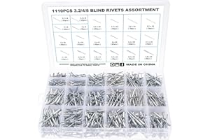 Gueenky 1110 Piezas Remaches Aluminio, 3,2/4/4,8 mm Remaches Ciegos Remaches Pop Caja Remaches Aluminio, 20 Tamaños Surtido Remaches Aluminio para Metal Madera Plástico