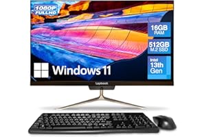 LAPBOOK 23.8" Full HD All in One Desktop Computer - 16GB RAM, 512GB SSD, Windows 11, Intel 13th Gen, Dual-Band WiFi, HDMI, USB 3.0, FHD IPS Display - AIO PC with Wireless Keyboard, Mouse, 2MP Web Camera