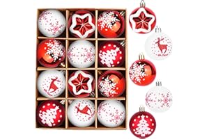 TIAZHAN Bombki choinkowe, bombki choinkowe, 12 bombek, ozdoby choinkowe z haczykami do zawieszenia, dekoracje świąteczne, duże bombki świąteczne na ślub, urodziny, 6 cm