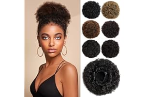 YAMEL Afro Puff Drawstring Ponytail Medium Size Bun Extensions Thick Dark Natural Brown Synthetic Short Updo Hair Pieces for Black Women