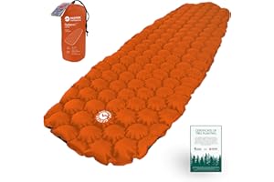 Ecotek Outdoors Hybern8 Ultralight Inflatable Sleeping Pad for Hiking Backpacking and Camping - Contoured FlexCell Design - Perfect for Sleeping Bags and Hammocks (Fire Orange)