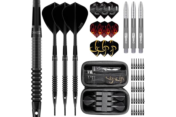 CyeeLife Lot de 3 fléchettes avec Pointe en Plastique 90% tungstène 90% tungstène - Lot de 3 fléchettes Professionnelles avec ailettes, tiges et Pointes (Noir) (Noir)
