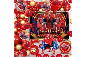 AWOUSUE Kit Compleanno Spiderma 5 Anni, Palloncini Compleanno Spiderma 5 Anni, Kit Arco Palloncini Spiderma, Sfondo Spiderma Compleanno, Ghirlanda Palloncini Spiderma, Festa Tema Spiderma 5 Anni