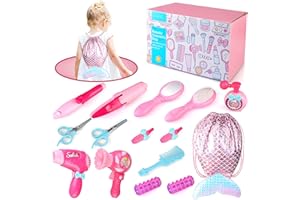 NC Dziecięcy zestaw fryzjerski urody, zestaw do makijażu dla dzieci z grzebieniem lokówka do włosów klips do włosów i akcesoria kosmetyczne, przebieranie zabawka salon piękności zestaw zabaw, udawaj zabawa zabawka kosmetyczna dla dzieci od 3 lat +