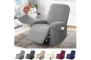 BOYIFEIJIE 1-Sitzer Sessel Überzug, Sesselbezuge Stretch mit Taschen, All-Inclusive Streifen-Jacquard Sesselschoner für Fernsehsessel Relaxsessel Sesselhusse (Hellgrau, 4-Teilig)
