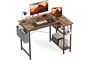 Yornoli L Shaped Computer Desk, 100x70cm Reversible Storage Shelves & Stable Design Corner Desk, Gaming/Office/Study Workstation for Small Spaces, Rustic Brown