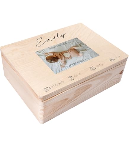 Boîte à Souvenir Bébé Personnalisable Laublust - Arche De Noé - Bois Naturel FSC - Taille XL (40x30x24 Cm) - Cadeau Naissance