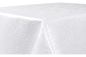 ‎BEAUTEX BEAUTEX Tischdecke Damast Ornamente - Bügelfreies Tischtuch - Fleckabweisende, Pflegeleichte Tischwäsche - Tafeltuch, Eckig 130x260 cm, Weiss