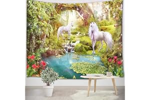 LB Fairy Tale Tapestry Unircon in Green Forest Wall Hanging Tapestry for Kids Bedroom Living Room Dorm Birthday Party Wall Decor,59x39 inch