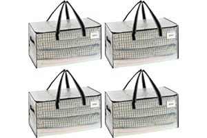 VENO Bolsa de Mudanza Grande y Resistente, Esenciales de Dormitorio Universitario, Organizador de Almacenamiento de Ropa con Cremallera, Almacenaje el Dormitorio(Transparente,Pack de 4)