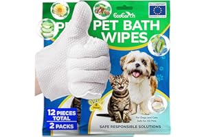 EcoEarth - Premium Pet Wipes for Dogs & Cats - 6 Gloves - Disposable Washing Mitt for Bath and Grooming - Clean Paws + Body