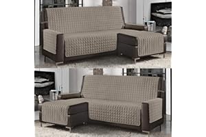 BANZAII TEXTILE INNOVATOR ONLINE Banzaii Funda Sofá para Chaise Longue Acolchada 3 Plazas (240 cm) Reversible para Chaise Longue Izquierda/Derecha, Arena