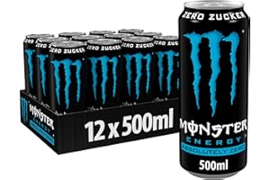 ‎MONSTER Monster Energy Zero Sugar - koffeinhaltiger Energy Drink mit klassischem Monster-Geschmack - ohne Zucker - in praktischen Einweg Dosen (12 x 500 ml)