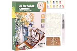 Glvomazty Cahiers D'aquarelle Livre, Carnet Coloriage Adulte Anti Stress, Livre-Magique-Eau Peinture Avec Pinceaux et 12 Couleurs pour Débutants Adolescents Adultes Cadeau Creatif